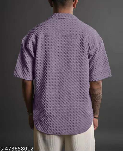 Premium Imported Men's Popcorn Fabric Self-Design Shirt - Three-Quarter Sleeves