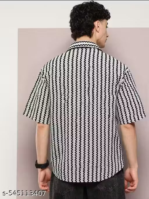 Stylish Crochet Net Half Sleeve Cotton Shirt