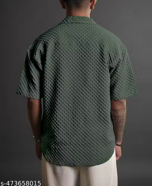 Premium Imported Popcorn Fabric Shirt for Men - Self-Design, Three-Quarter Sleeves
