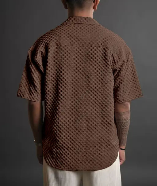 Premium Imported Popcorn Fabric Shirt for Men - Self-Design, Three-Quarter Sleeves